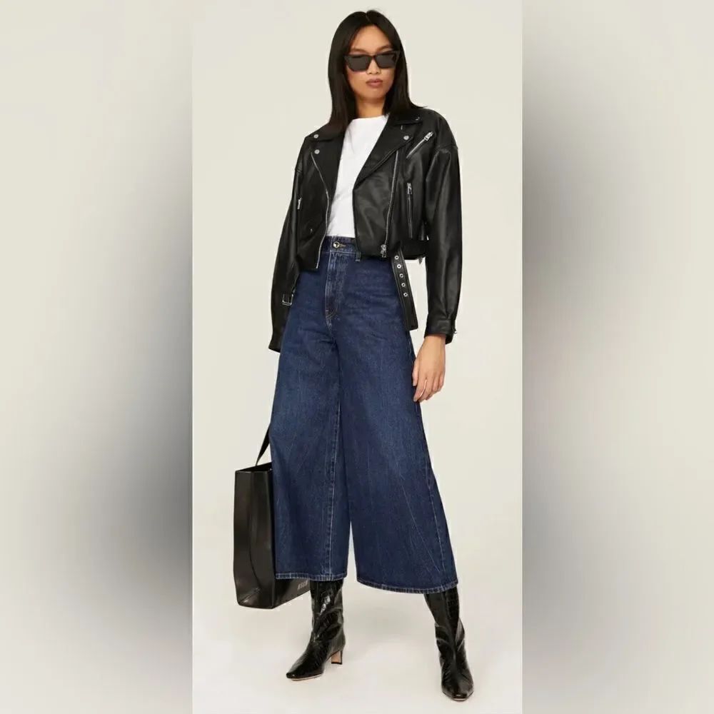 Slate & Willow Cropped Leather Moto Jacket Size Medium